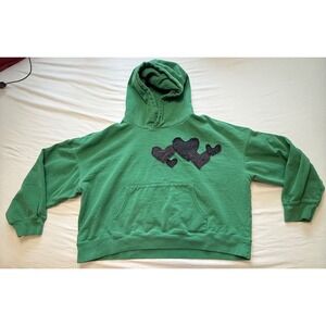 1 OF 1 custom Green Hoodie with hand applied heart patchwork